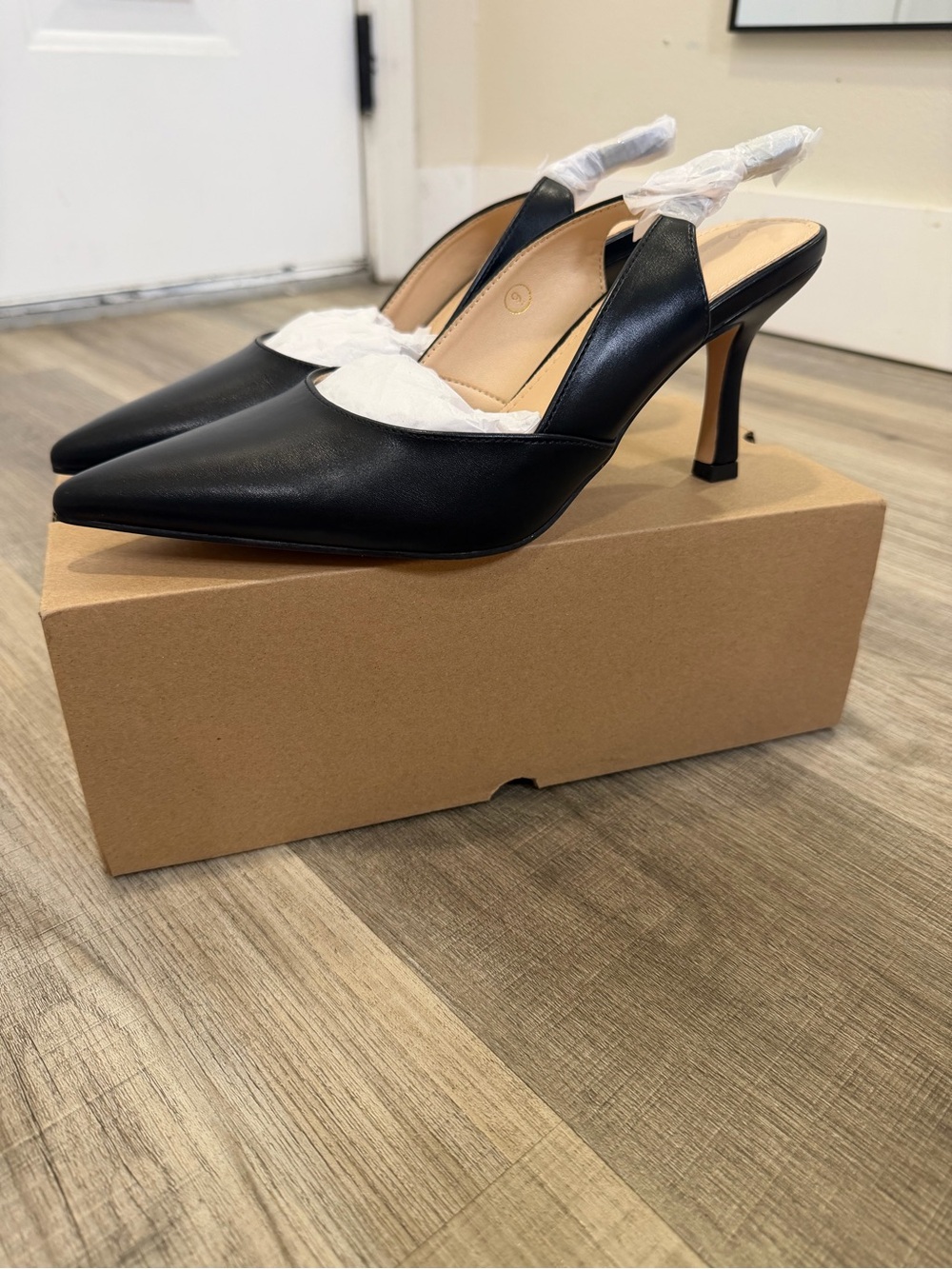 Black Pointed-Toe Slingback Heels